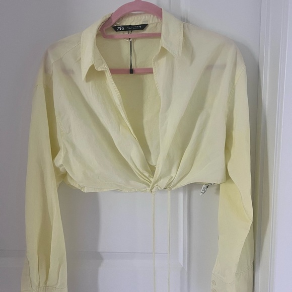 Yellow Women's Poplin Crop Top Size Large - Picture 4 of 9